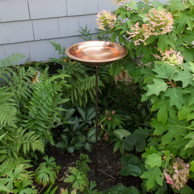 Hammered Copper Birdbath Bowl with Stake