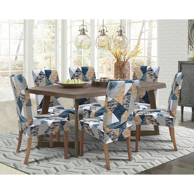 Housse pour chaise de salle à manger, Mélange de polyester bleu / gris / beige