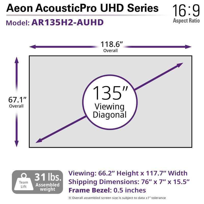 Aeon AcousticPro UHD Series 135" Diag.  16:9 Acoustically Transparent Fixed Frame Wall Projector Screen