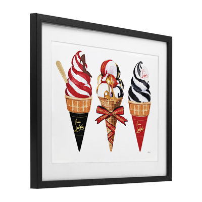 Cônes de crème glacée rouges et noirs, reproduction sous verre, design par Amanda Greenwood