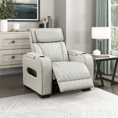 Savion 37.5" Modern & Contemporary Power Breathable Faux Leather Reclining Chair with Power Headrest, Ambient LED Lighting & Storage Arms