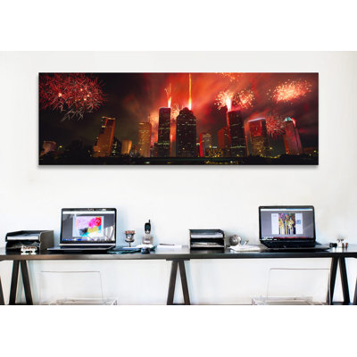 " Fireworks Over Buildings In A City, Houston, Texas, USA #2 " by Panoramic Images