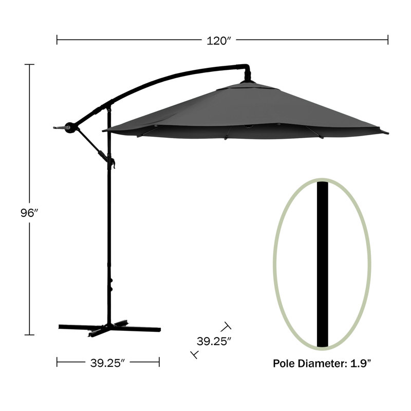 Parasol de patio décalé de 10 pi - Parasol suspendu en porte-à-faux de 8 pi de hauteur - Parasol de parasol extérieur résistant à la décoloration avec base en croix pour jardin, pelouse, terrasse, cour ou piscine par Pure Garden (gris)