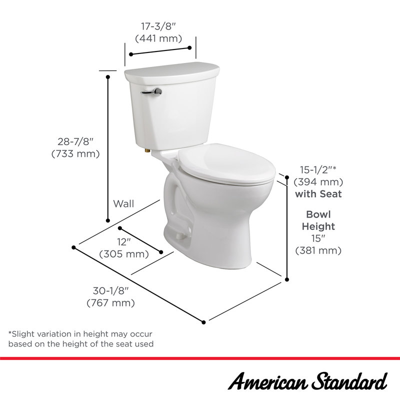 American Standard Cadet 1.6 GPF Elongated 15 Comfort Height Chair Height Floor Mounted Toilet, White