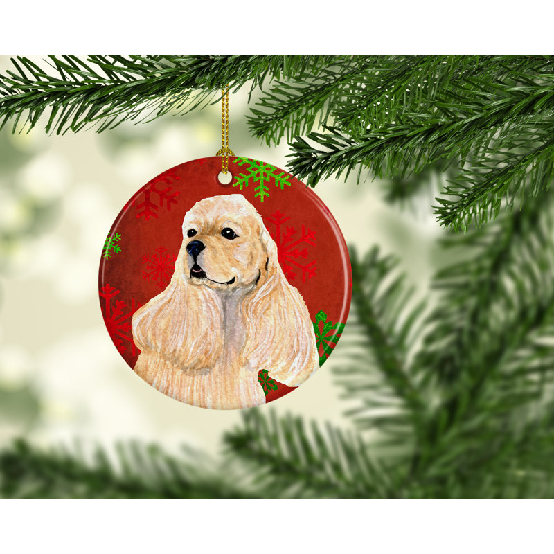 Ornement figurine suspendu en céramique de noël épagneul flocons de neige de noël