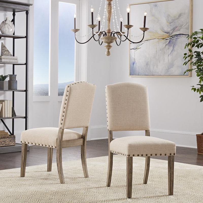 Chaise d'appoint Aldrina, Lin beige, Gris antique