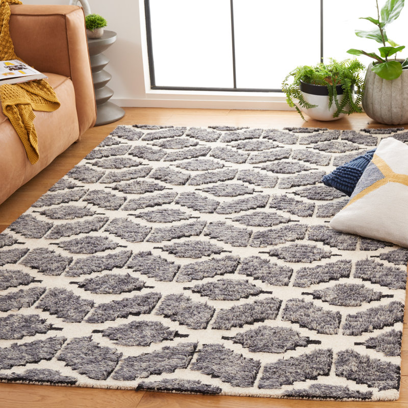 Tapis géométrique en laine / coton touffeté à la main Kuljit, Rectangle 5 pi x 8 pi