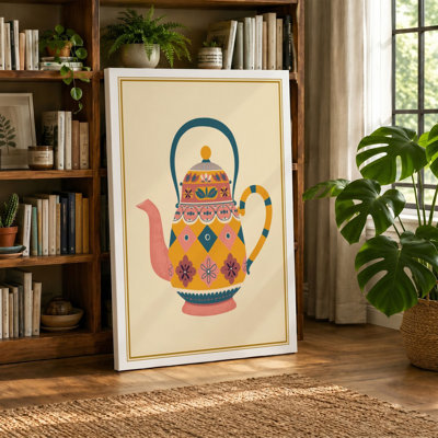 Folk Art Teapot Eclectic - Wrapped Canvas