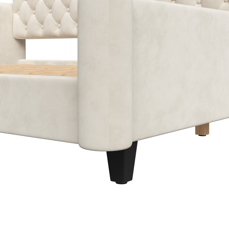Daybed With Tufted Design, Beige, Queen