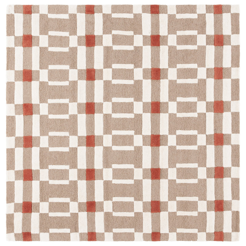 Tapis géométrique en laine et en coton touffeté à la main Jassir, Carré 6 pi