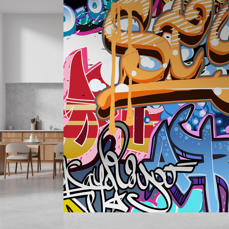 Vibrant Graffi Street Paint Peel & Stick Abstract Border, 96" L x 72" W