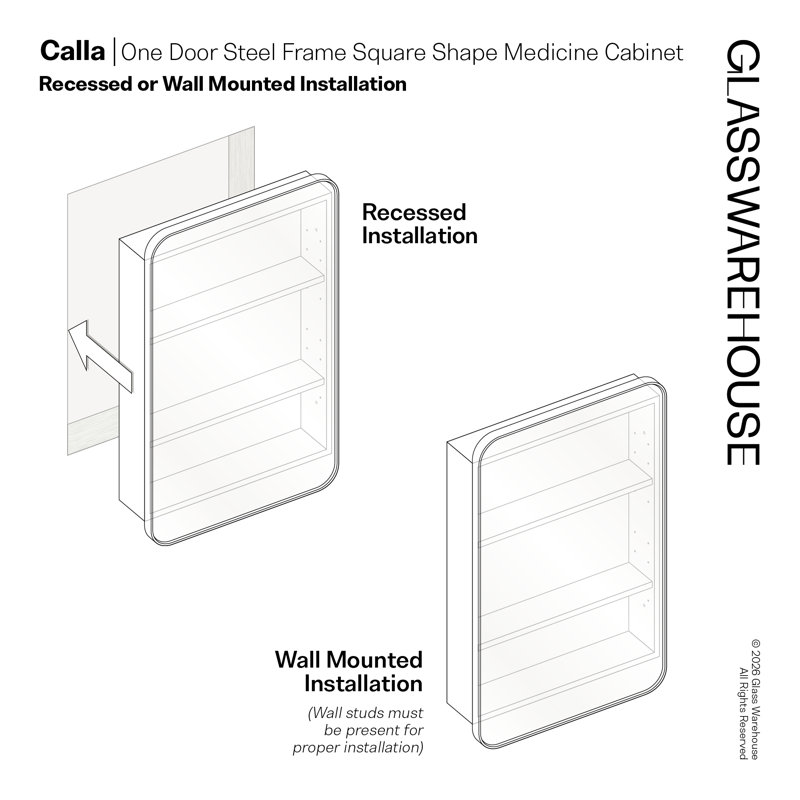 Stainless Steel Recessed Framed Single Door Medicine Cabinet with Adjustable Shelves, White