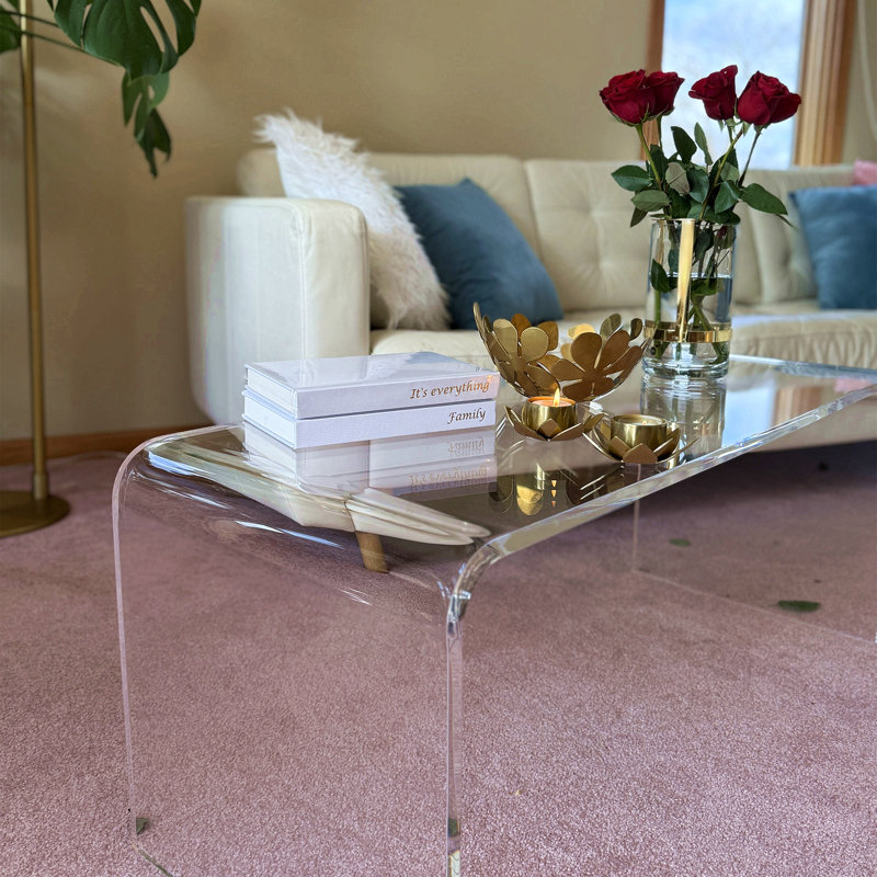 Table basse, table basse rectangulaire en acrylique 39 po, transparent, H 15,9 po x L 39,4 po x l 16 po