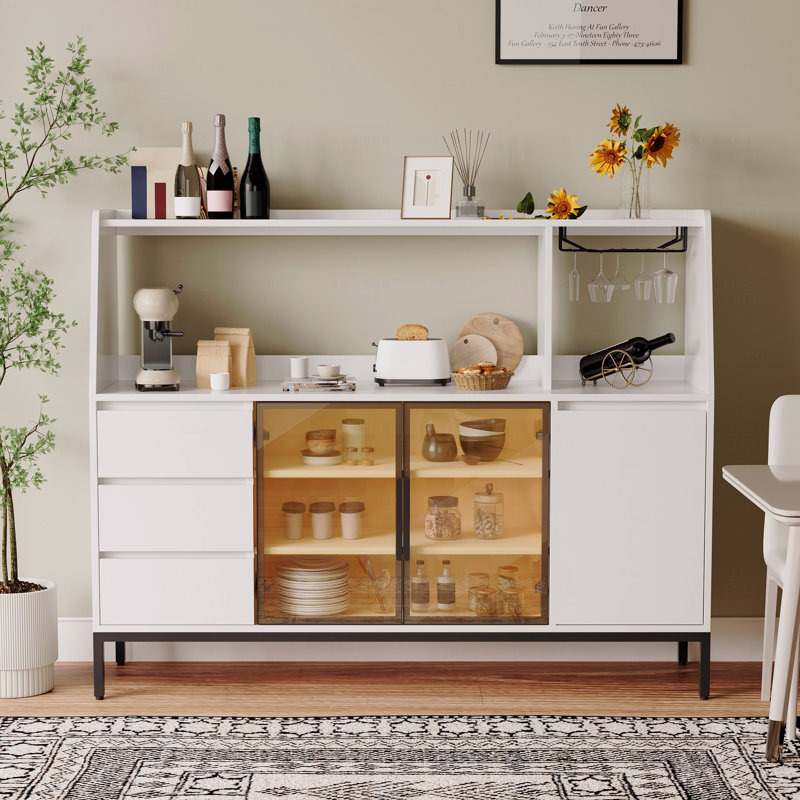 Buffet moderne avec 3 tiroirs et porte en verre