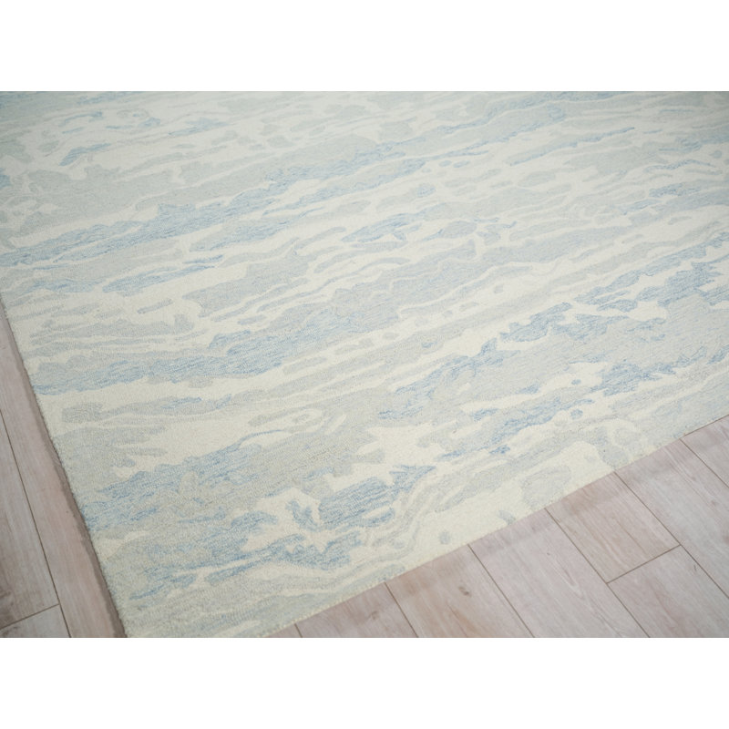 Cortero Hand Tufted Wool Abstract Area Rug in Light Blue/Ivory, Rectangle 8' x 10'