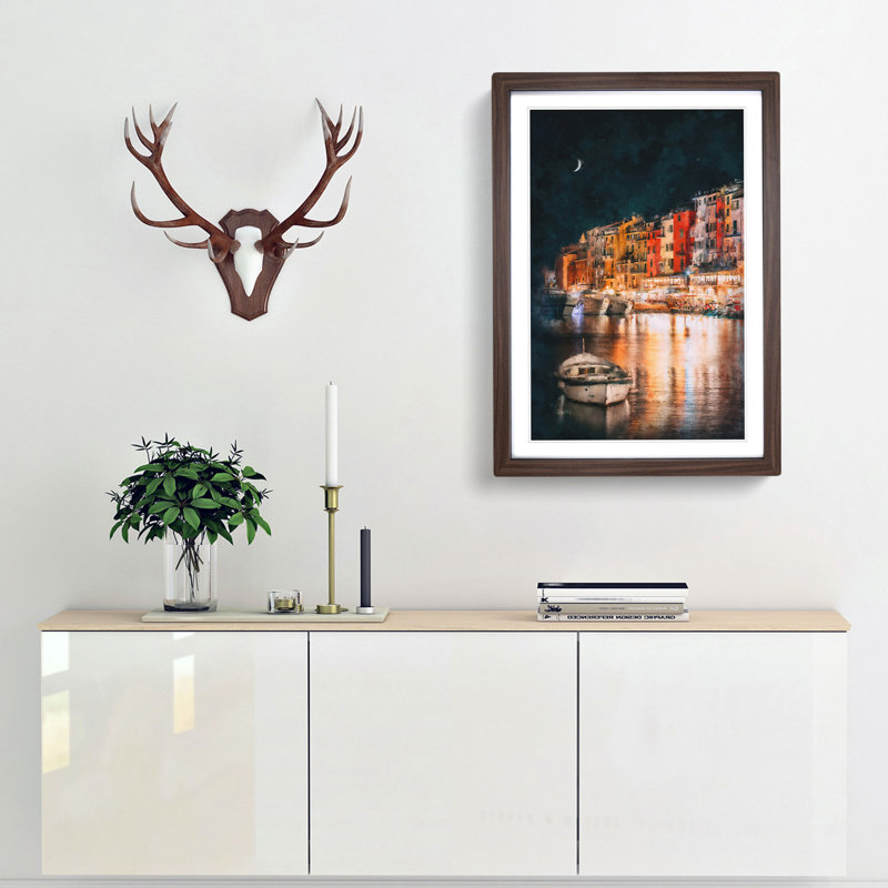Boat in an Italian Port - Picture Frame Graphic Art Print, 33cm H x 24cm W x 2cm D, Walnut Framed