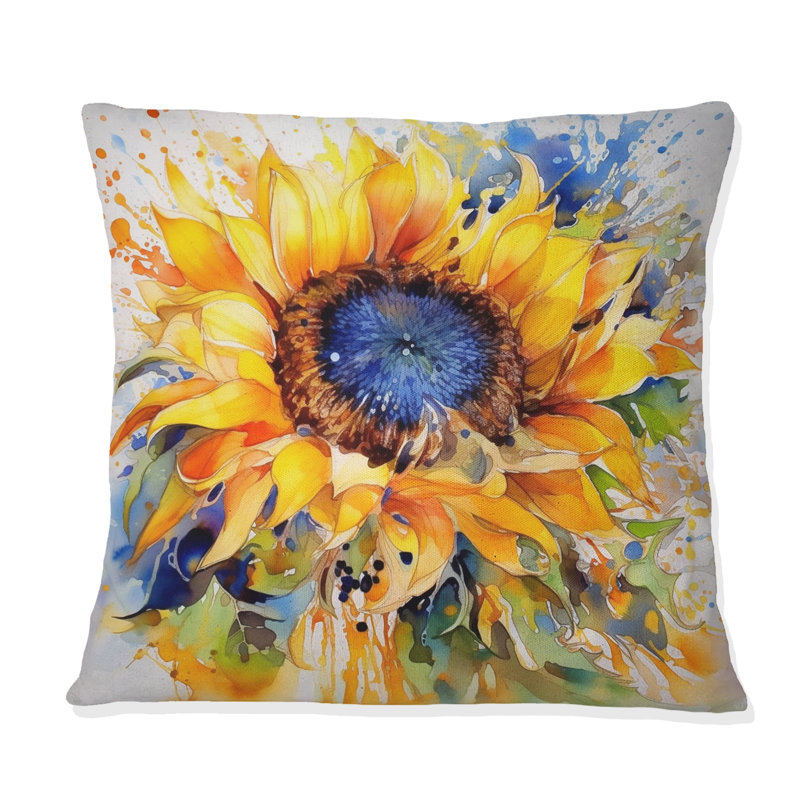 Coussin décoratif jaune et bleu doré