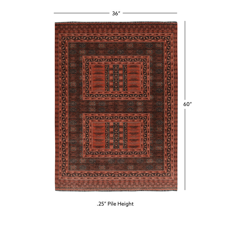 Laurel Amaya Machine Woven Polyester No Pattern Area Rug in Red, Rectangle 3' x 5'