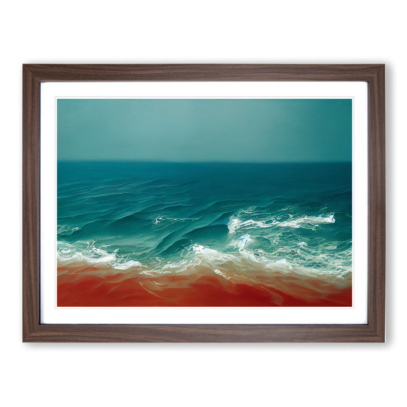 Beach Scene - Single Picture Frame Painting, 25cm H x 34cm W x 2cm D, Walnut