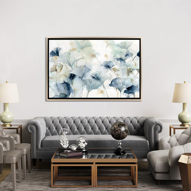 «Glorious Gingko» par Carol Robinson, reproduction d'art, H 40 po x l 60 po x P 1,5 po, Champagne, Impression encadrée