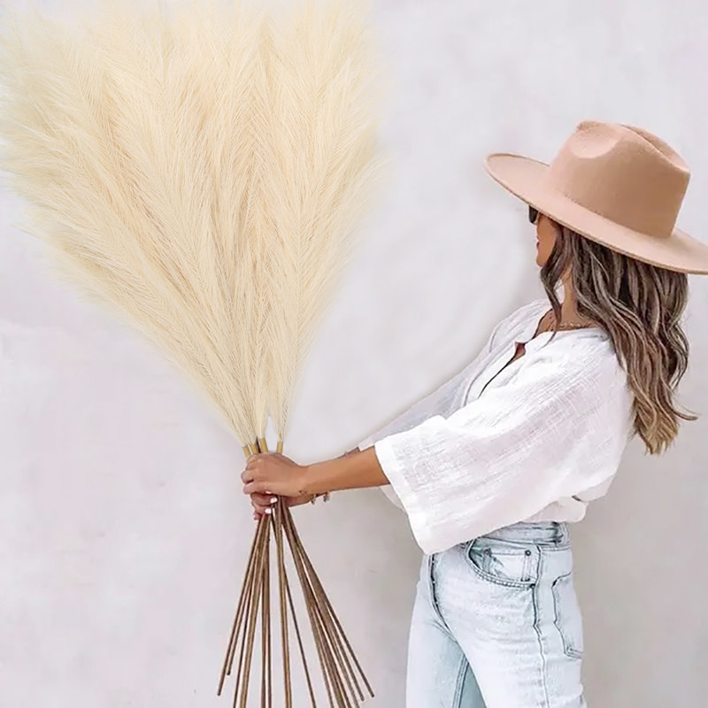 4 Pcs Fake Pampas Floral Artificial Pampas Grass Branches Plants Long Stems 43'' Tall Artificial Pampas Grass For Home Kitchen Boho Decor Wedding Decorations Home Decor Photobooth Props Spring Decoration