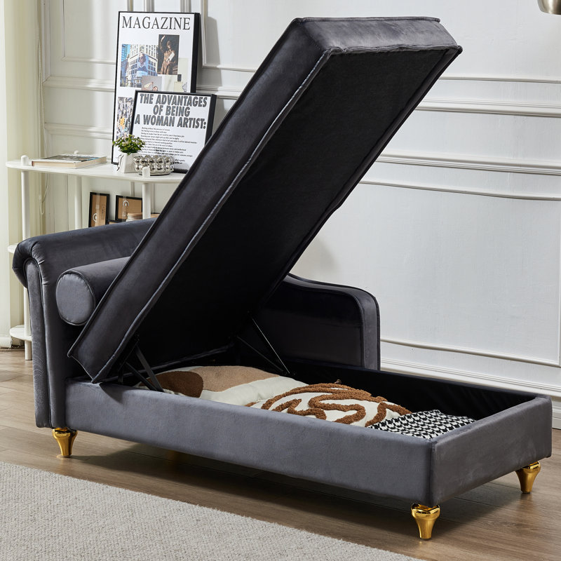 Chaise longue rembourrée Gaurik, Velours gris