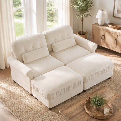 Canapé modulaire en chenille avec causeuse modulaire avec 2 repose-pieds, coussin de siège à volants, accoudoirs roulés et coussins lombaires, sièges de soutien moelleux pour les appartements, les salons et les salons