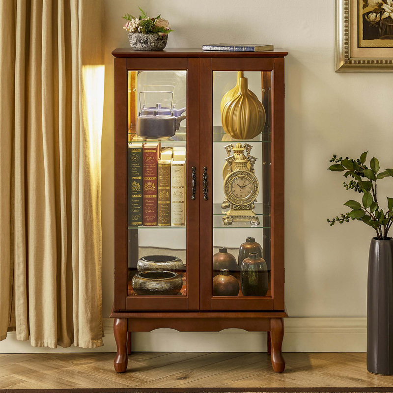 Armoire lumineuse avec tablettes réglables Curio Cabinet, Noyer