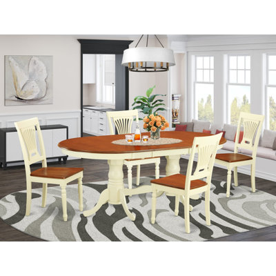 5 Piece Dining Room Furniture Set Includes an Oval Wooden Table with Butterfly Leaf and 4 Kitchen Dining Chairs, Buttermilk & Cherry