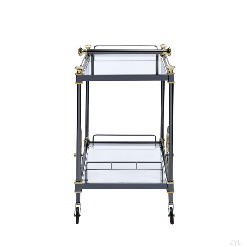 Chariot de service en verre transparent et finition noire / or
