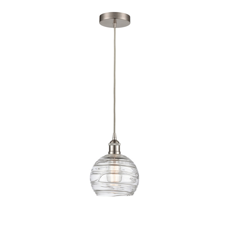 Luminaire suspendu simple à 1 lumière 1 lumière, H 10,75 po x l 8 po x P 8 po, Nickel satiné brossé, Clair