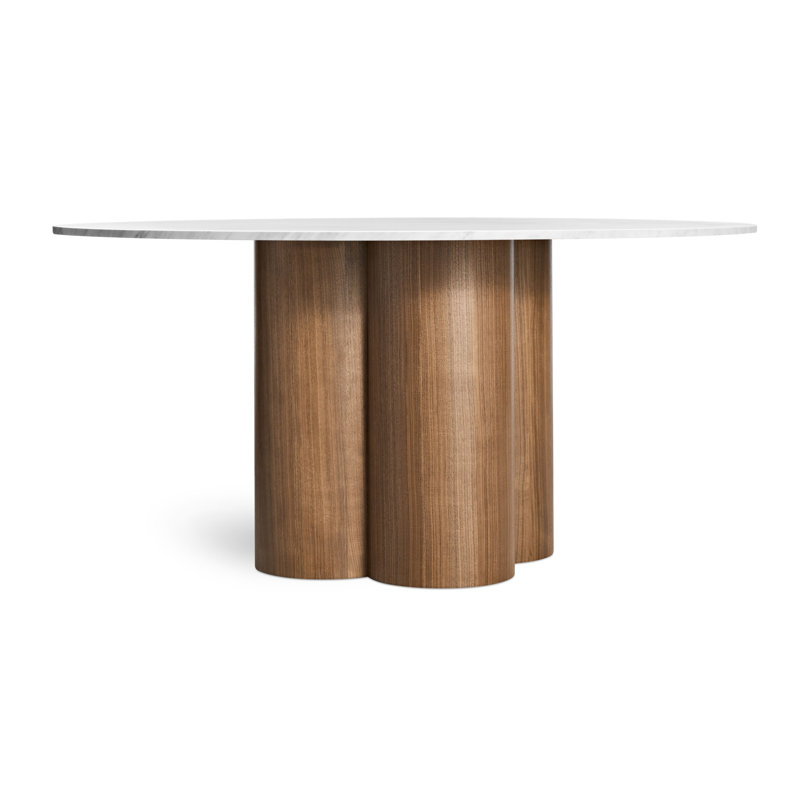4 Quarter Round Marble Dining Table, Walnut, 60" W x 60" L