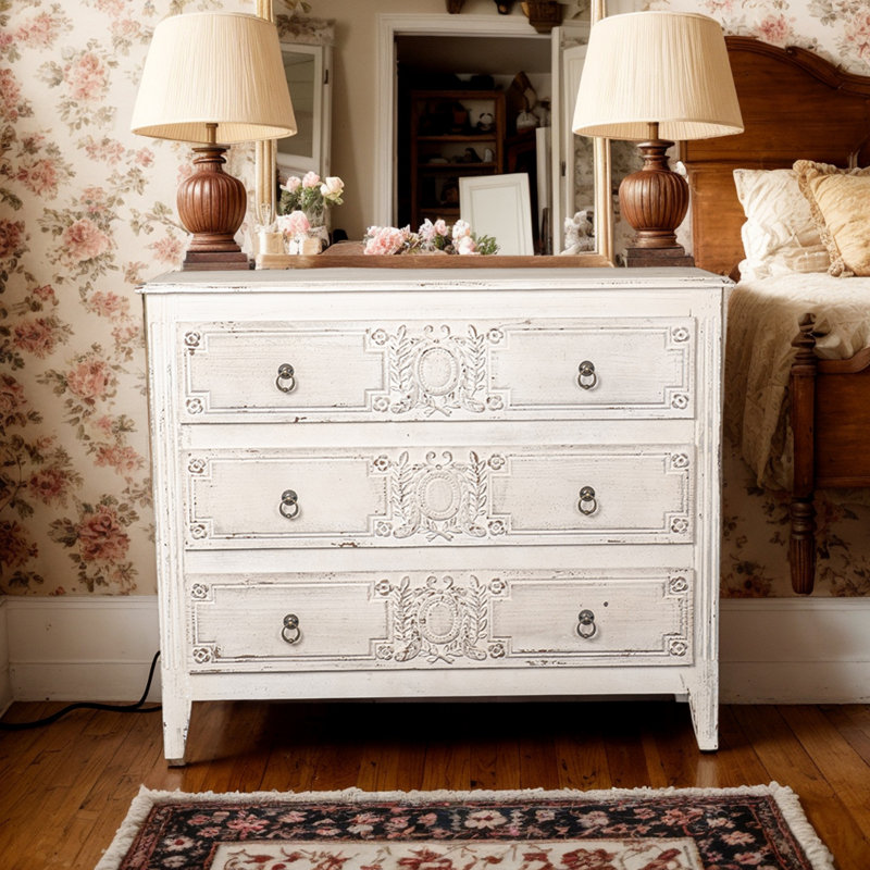 Retro Carved Cabinet, Bedside Table With 3 Drawers For Home Use 45.67*14.96*38.58 Inches