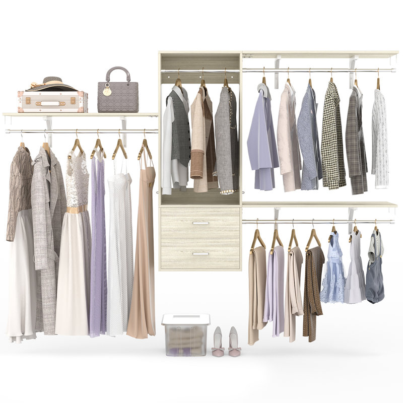 Closet System With 2-Drawers, Laundry Room Organizer, Walnut