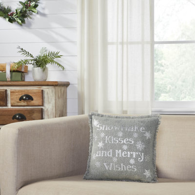Yuletide Burlap Antique White Snowflake Kisses Pillow 12x12