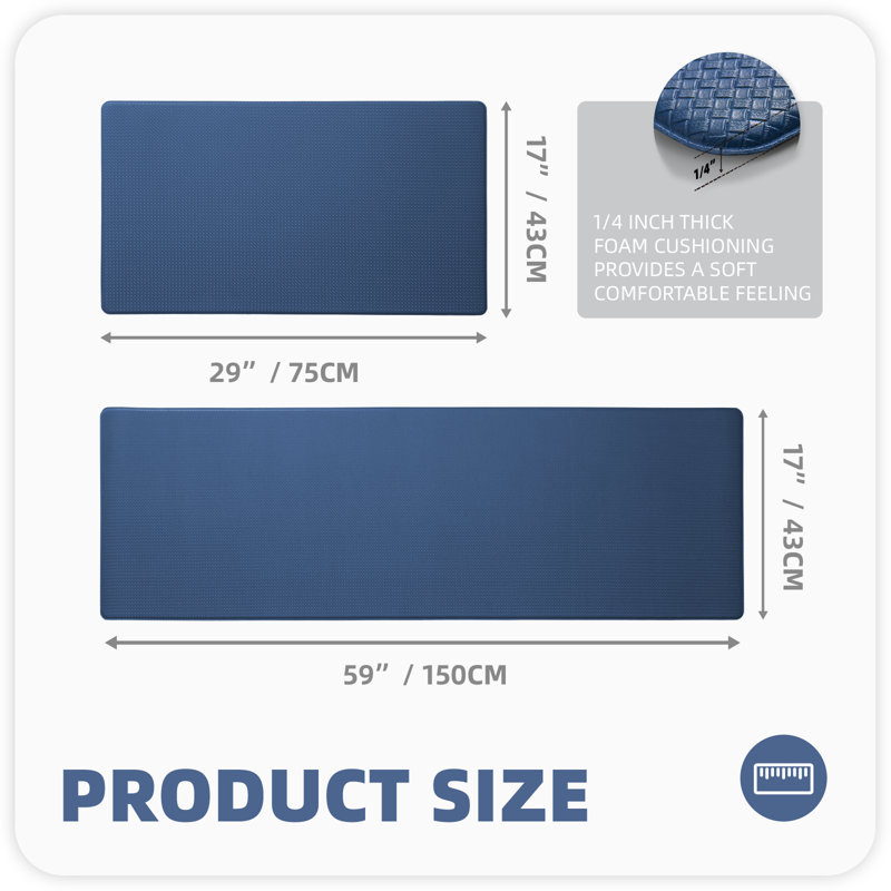 Castelford Plaid Memory Foam Kitchen Mats Ant-Fatigue Non-Skid Kitchen Rugs (Set of 2), Blue, Runner 17"x29.5" + 17"x59"