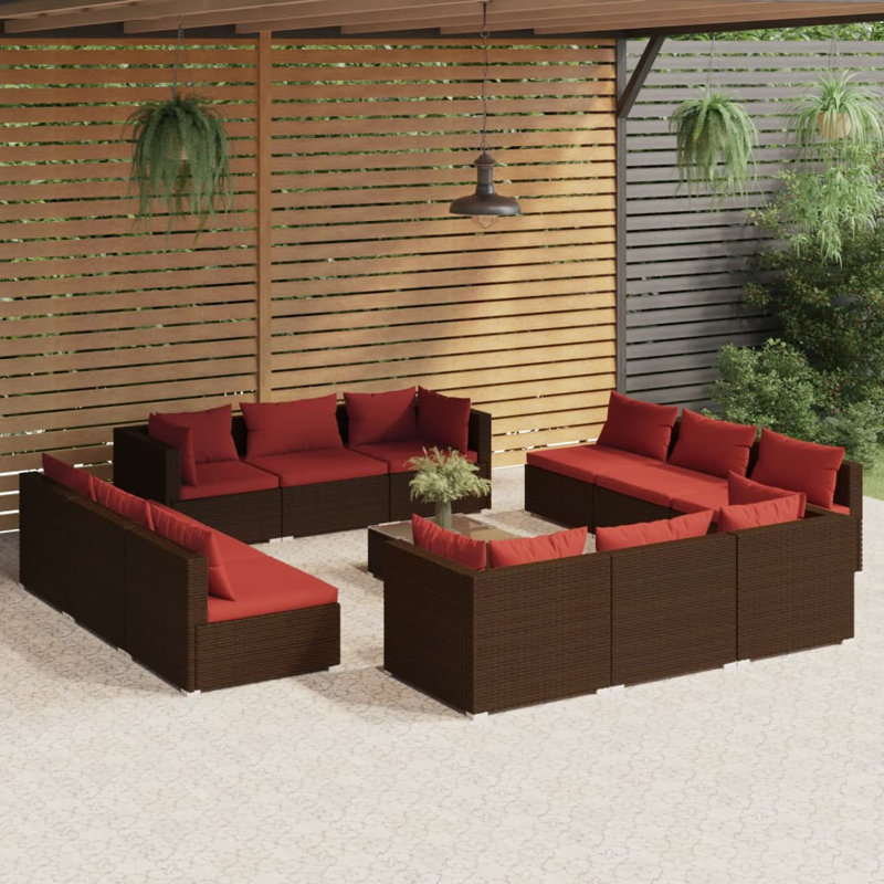 23.6" Wide Square Patio Sectional Set with Cushions, Red, Brown