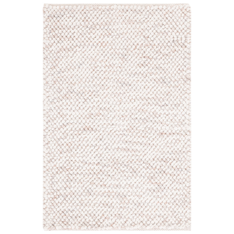 Tapis beige / ivoire à motif géométrique fabriqué à la main Almus, Rectangle de 5 pi x 8 pi