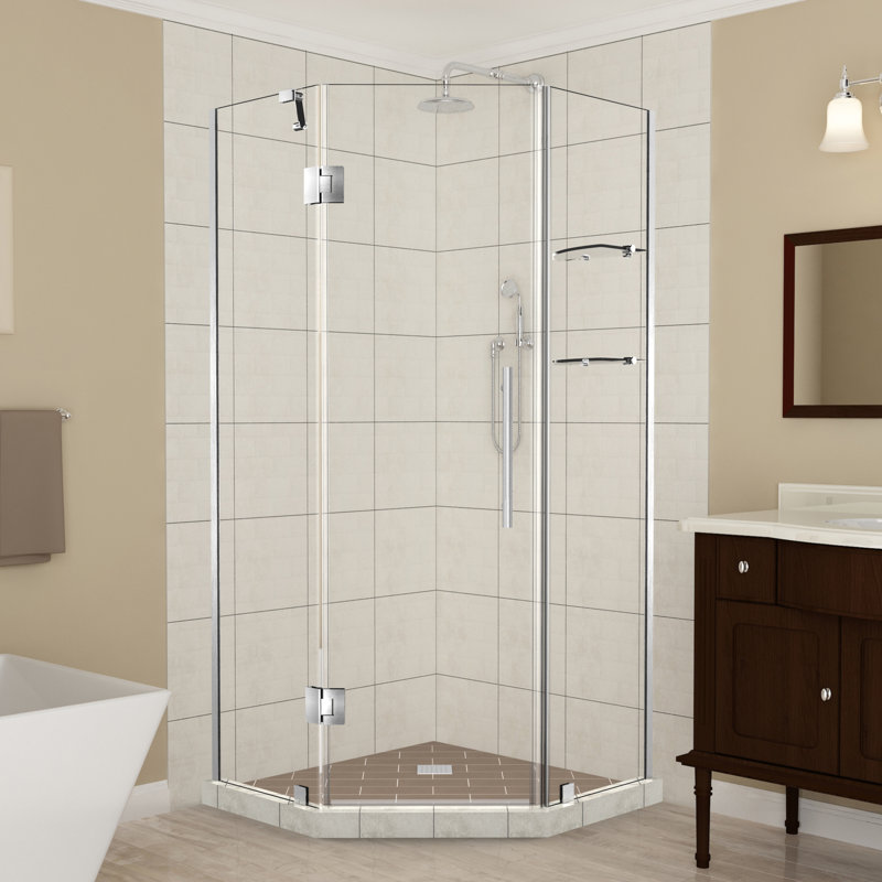 Merrick GS 34" x 72" Hinged Frameless Shower Door, Stainless Steel