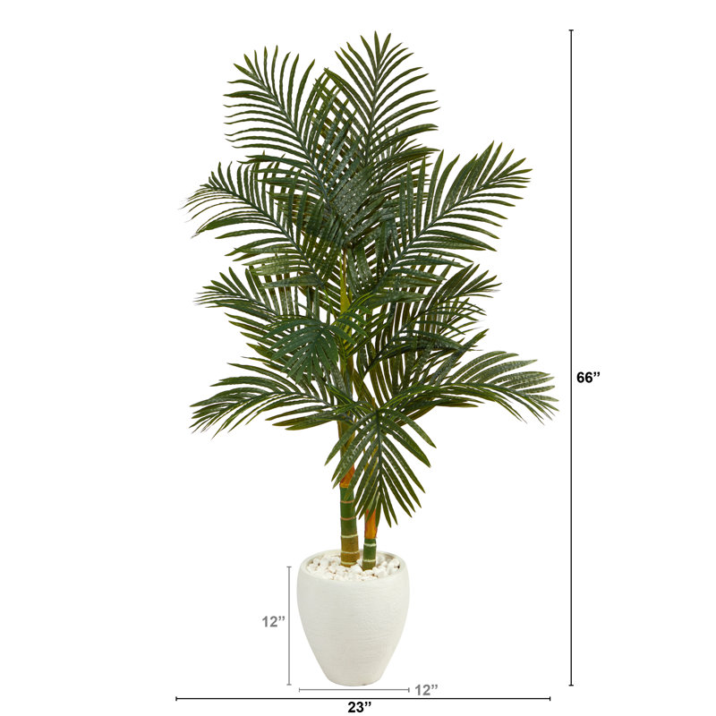 Faux Palm Tree in Clay Planter, 72" H x 25" W x 21" D