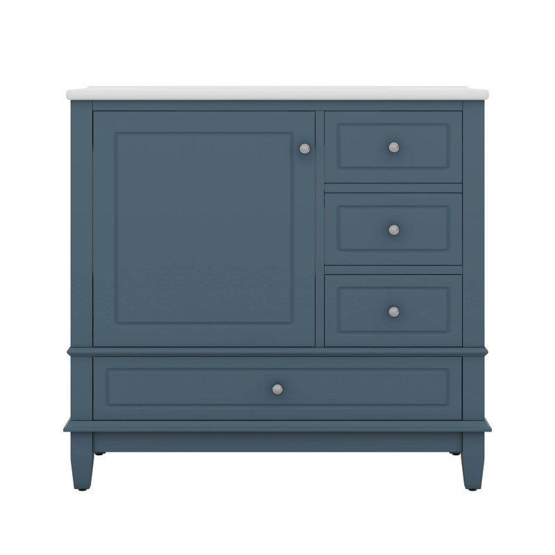 Meuble-lavabo 36 po avec lavabo en céramique, armoire de rangement avec 3 tiroirs et tablette de porte