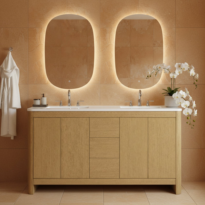 Meuble-lavabo double 60 po avec plateau en quartz Raye Southerland
