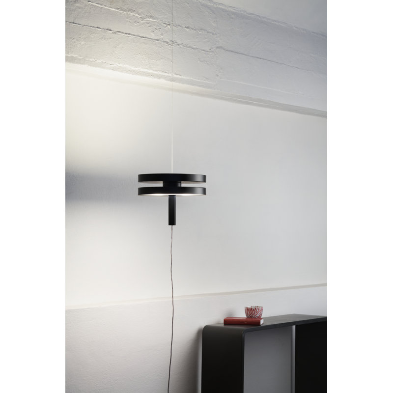 2 - Light LED Drum Pendant, Black, Yes
