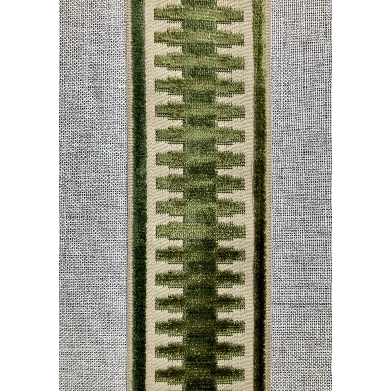 Ruban de velours brodé tissé avec bordure de 3,5 po de largeur, Beige et vert