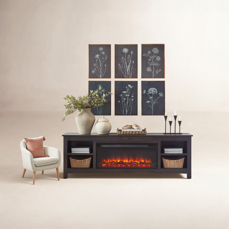 Charley 84" Electric Fireplace TV Stand, Chêne foncé