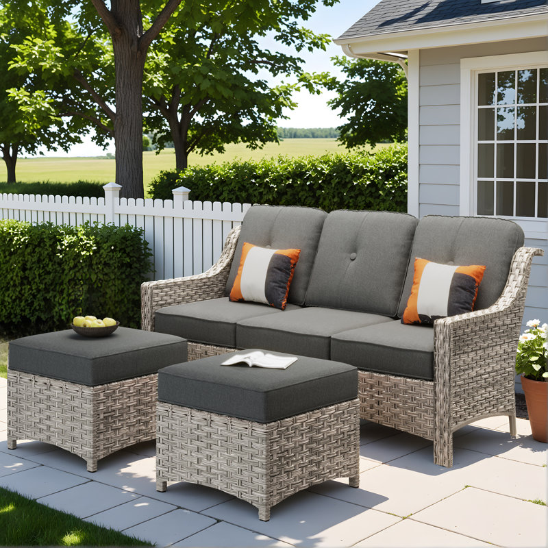 Shannyn 72.05'' Wide Straight Wicker Patio Sofa with Cushions, Black