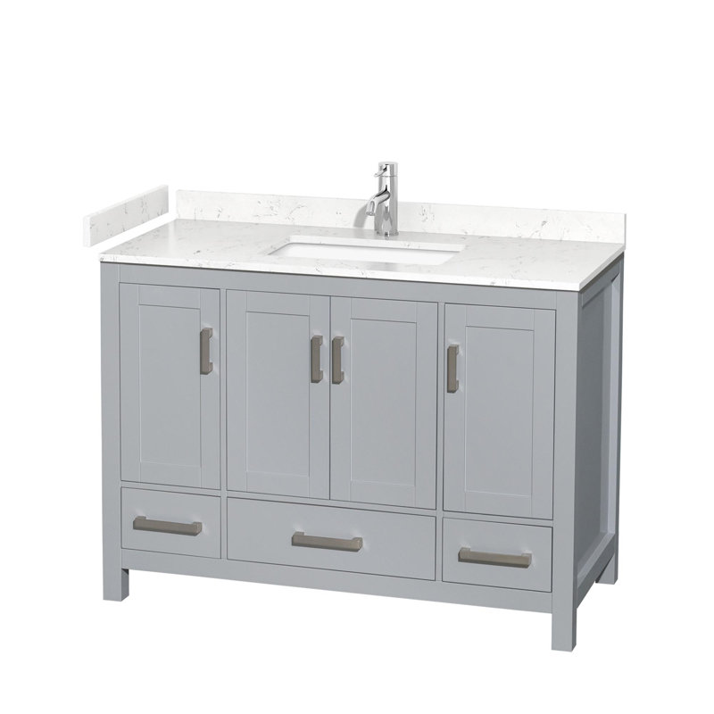 Meuble-lavabo simple autoportant avec plateau en marbre Sheffield, Marbre de culture de Carrare, Gris
