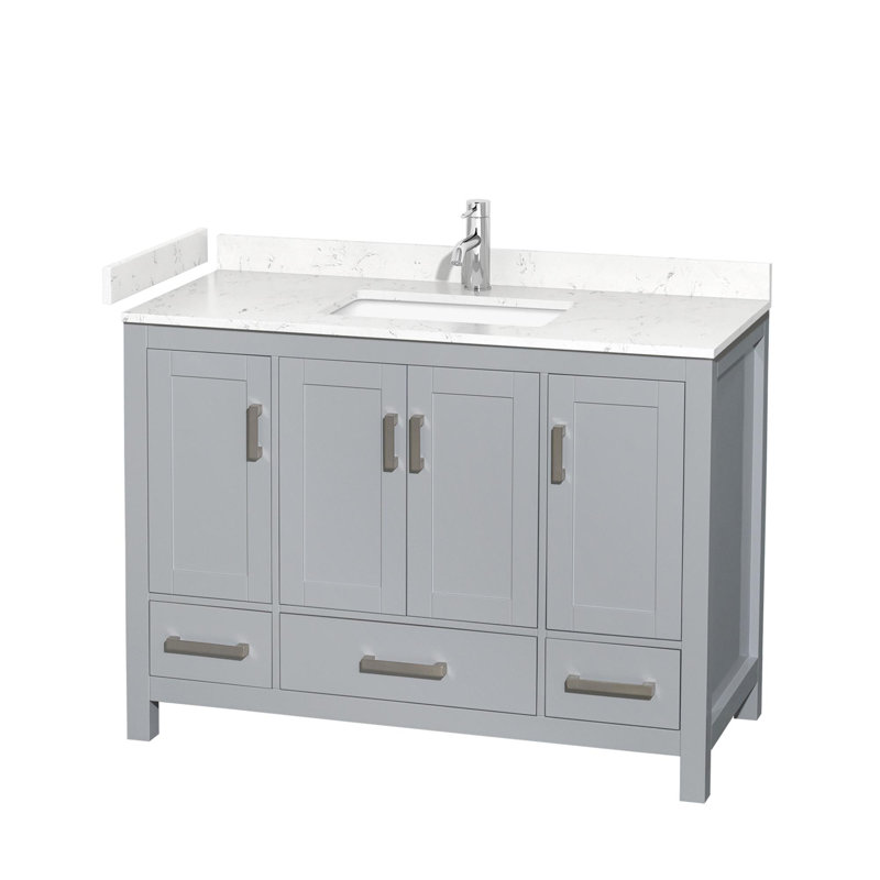 Sheffield 48" Freestanding Single Bathroom Vanity with Cultured Marble Top, Carrara Cultured Marble, Gray