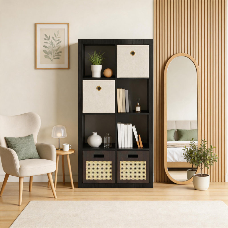 Organisateur de rangement à 8 cubes, bibliothèque ouverte à 4 niveaux et 2 colonnes, étagère à casiers réversible en bois noir pour le salon, la chambre à coucher, le bureau