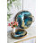 Round Mirrored Tray with Blue & Gold Artistic Pattern